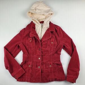 For Joseph Fortune Corduroy Hooded Layered Jacket Coat Button Zipper Front Sz S